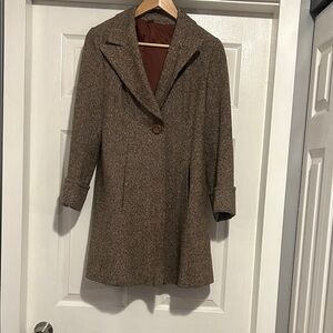 Women's Brown Tweed Single-Button Coat